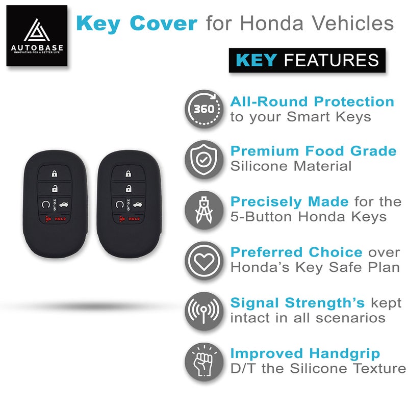 غطاء مفتاح سيليكون Autobase لـ 2022 2023 2024 2025 2026 Honda Civic Accord HR-V CR-V Pilot Sport SI EX EX-L Touring | اكسسوار سيارة | حافظة حماية للمفاتيح - 2 قطعة (أسود) - Image 3